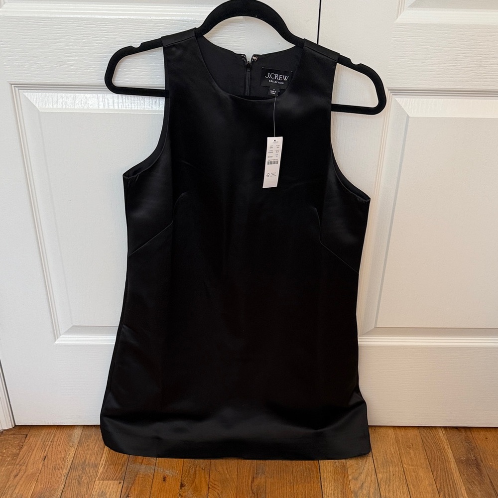 J.Crew Black Sleeveless Satin Shift Dress S NWT
